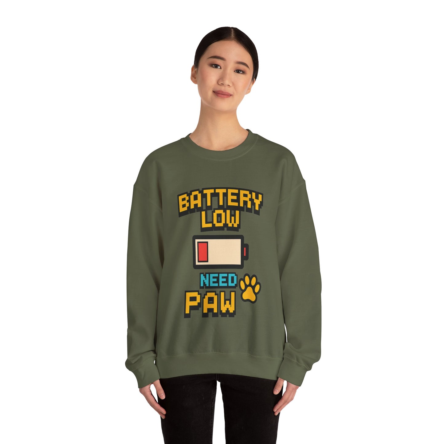 Funny Battery Low Need Paw Crewneck Sweatshirt for Pet Lovers